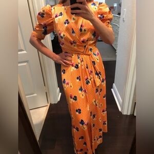 Carolina Herrera Marigold/Orange Floral dress. Size 4.